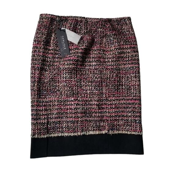 Vintage Carlisle Black Pink Tweed and Suede Skirt size 12 - Picture 1 of 7